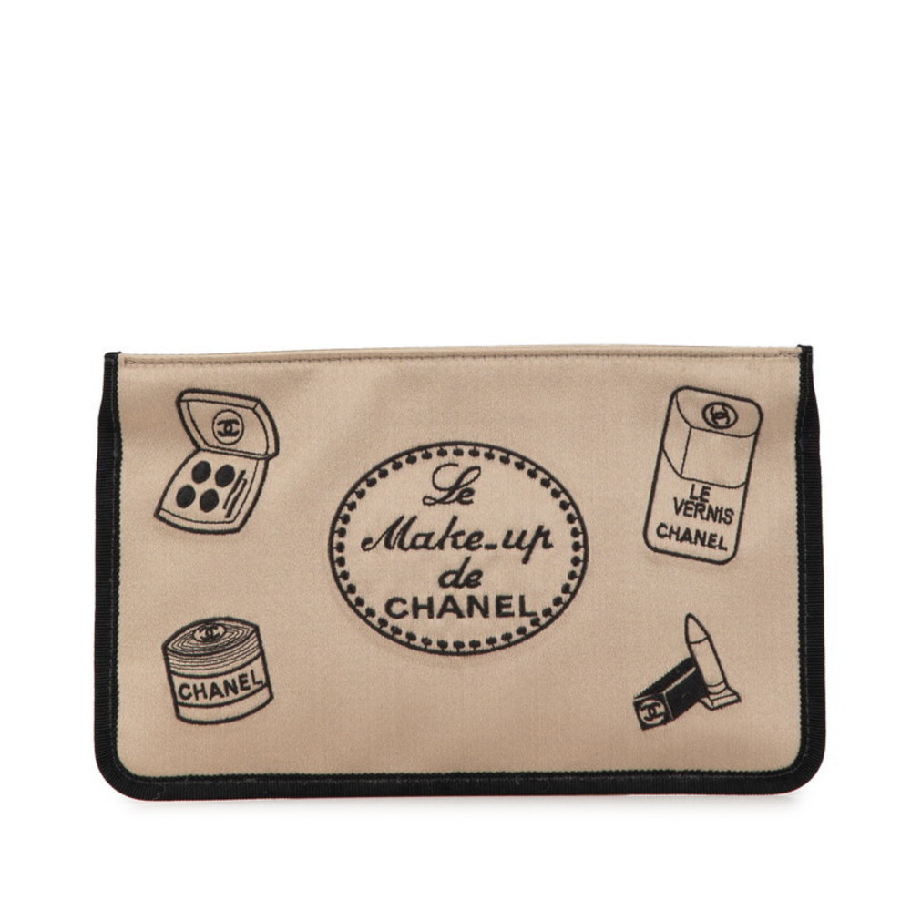 Chanel Cosmetic Pattern Pouch Beige Satin s